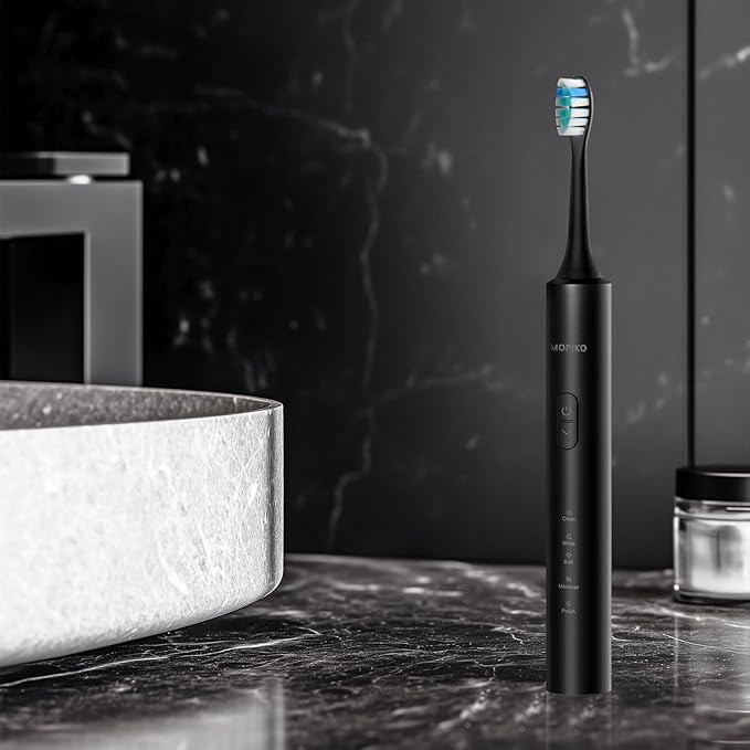 Sonic Electric Toothbrush for Adults - 5 Modes Power Sonic Rechargeable Black Electric Toothbrush with 8 Brush Heads