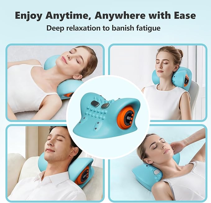 2026 Upgraded 3-in-1 Neck Massager Portable Cervical Traction Device 3 Heat Levels &amp 3 Vibration Modes Ergonomic Support for Neck Pain Relief &amp Muscle Relaxation Home &amp Office Use