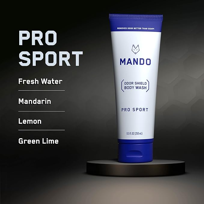 Mando Odor Shield Body Wash - Pro Sport and Mt Fuji Scents - 24 Hour Control Removes Odor Better than Soap | SLS and Paraben Free Skin Safe
