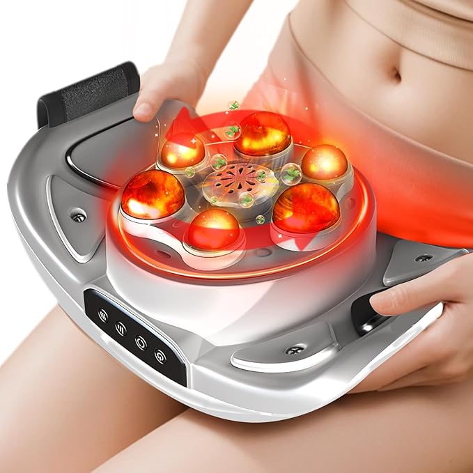 Intelligent Heated Massage Belt Multi-Function Kneading Massager with Red Light Therapy Natural Stone Massage for Waist and Abdomen
