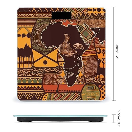 African Map Ethnic Pattern Bathroom Scale Large LCD Backlight Display Digital Scale Rounded Corners Body Scales Automatic Power On/Off Bathroom Scales for Home Bedrooms