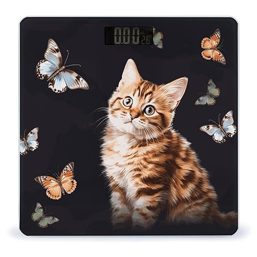 Cat Butterfly Scale for Body Weight Sturdy Tempered Glass Weighing Scales with LCD Display Accurate Digital Bathroom Scale Convenient Body Fat Smart Scales 400lb