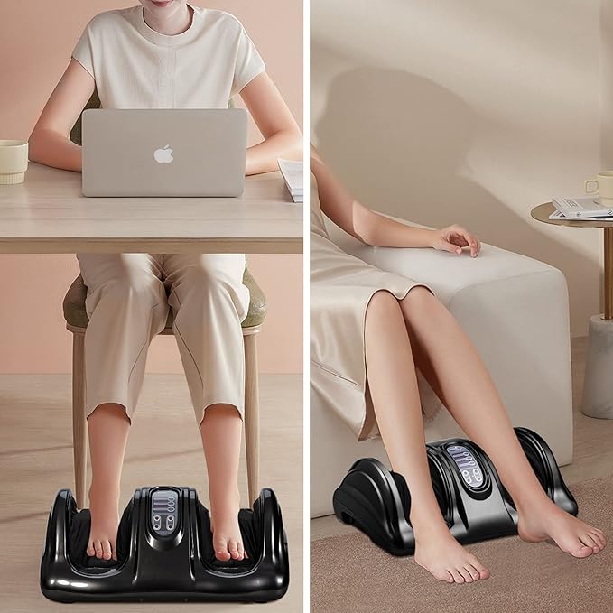 RELAX4LIFE Shiatsu Foot Massage Machine Rolling Massager with Remote Control 4 Programs 3 Modes Touch Panel Electric Calf Deep Kneading for Plantar FasciitisTired Muscle Massaging (Black)