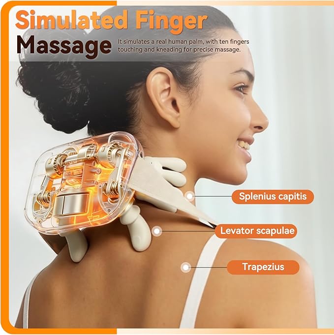 QLIFE Neck Massager with Heat Neck and Shoulder Massager Cordless Neck Massager with Fingers Neck Massager for Pain Relief Deep Tissue - 2026 New for Home Office Travel