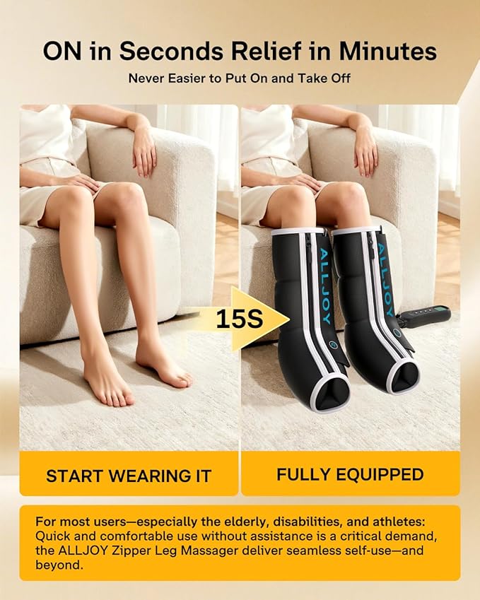ALLJOY Fathers Mothers Day Gifts Leg Massager with Heat and Compression Sequential Leg Compression Massager Boots w/ 2 Heat 4 Mode 4 Intensity Leg Massager for Circulation and Pain Relief FSA
