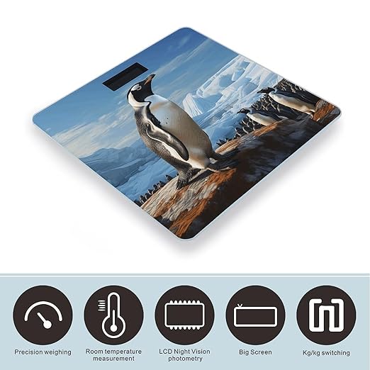Penguin Print Bathroom Scale Rounded Smart Scale for Body Weight Automatic Power On/Off Weight Scales Accurate Bathroom Digital Scales for Pet Home Bedroom Kitchen