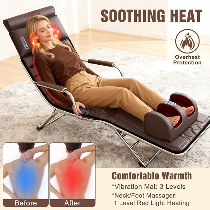 Full Body Massage Mat with Heat Detachable Shiatsu Neck and Foot Massager Vibration Massage Mat for Back Pain Relief 9 Modes 3 Timers Inflatable Lumbar Pillow Home Office Gift for Men Women