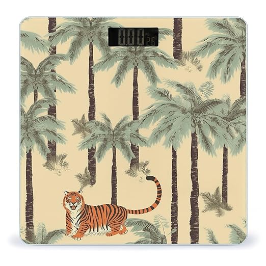 Palm Trees and Tigers Scale for Body Weight Highly Accurate Digital Bathroom Scale Sturdy Tempered Glass Weighing Scales with LCD Display Fashion Body Fat Smart Scales 400lb