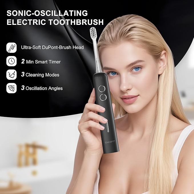 Electric Toothbrush for AdultsWave Oscillation &amp Vibration Sonic Tooth BrushBASS-Brushing Technique Travel Rechargeable Toothbrushes with 4 Soft Bristle Replace HeadsGifts for Men Women