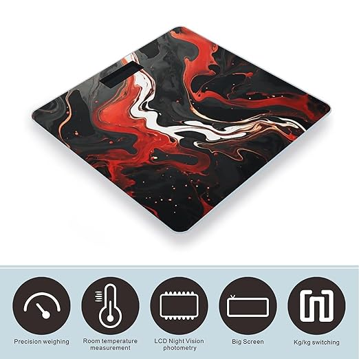 Digital Bathroom Scale for Body Weight Scale with Bright LCD Display High Accuracy Step-On Technology Auto On/Off Black and Red Marble Digital Scales 400 Lbs /180kg