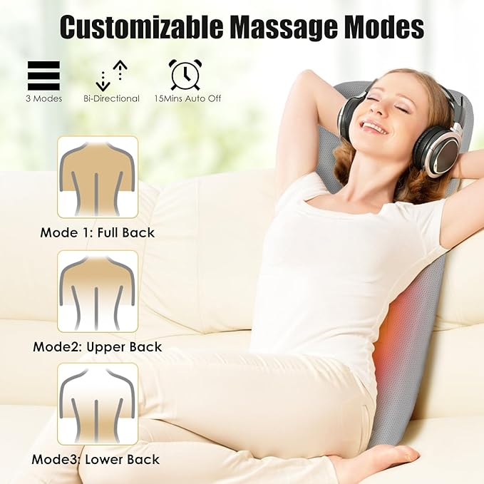 Full Body Electric Massage Mat with Heat Vibration Back Massage Pad Cushion with Inflatable Head Pillow and Lumbar Pillow 10 Vibration Motors 3 Timers (28x14)