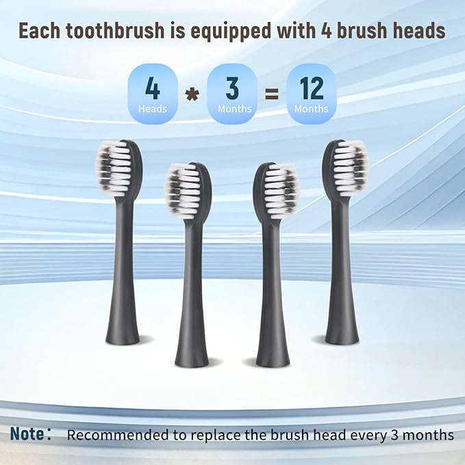 12 Pack Adult Electric Toothbrush Rechargeable Sonic Electric Toothbrush with 4 Brush Heads 6 Modes Timer Function IPX7 Waterproof 3 Colors Available