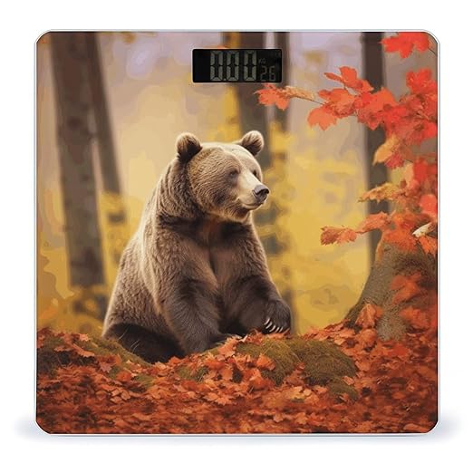 Brown Bear in Autumn Scale with LCD Precision Weighing Scales Sturdy Tempered Glass Weight Scales Easy-to-Read Anti-Slip Weight Digital Bathroom Scale for Daily