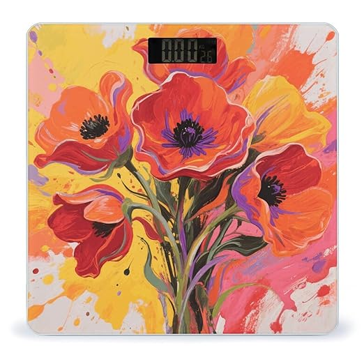 Colorful Flowers Weight Scale Large Digital Bathroom Scales with Bright LED Display Non Slip Digital Scale and Step On Fashion Weighing Machine for Body