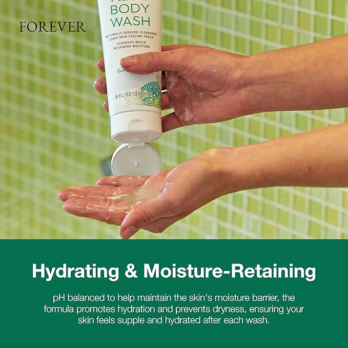 Forever Diving - Forever Aloe Body Wash - Sulfate-Free Cleanser with Aloe Vera Argan Oil &amp Vitamins A C E - Inviting WoOzods &amp Amber Scent - 8 Fl