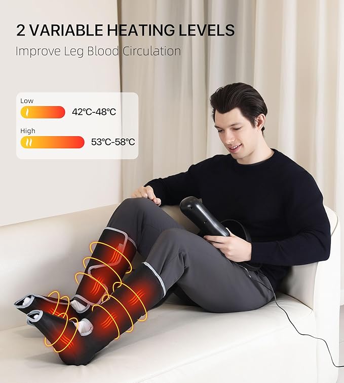 ALLJOY Leg Massager for Circulation and Pain Relief FSA Gifts for Dad Mom Mothers Day Fathers Day Leg Massager with Heat and Compression Helpful for Vericose Veins Fatigue Cramps Swelling Edema