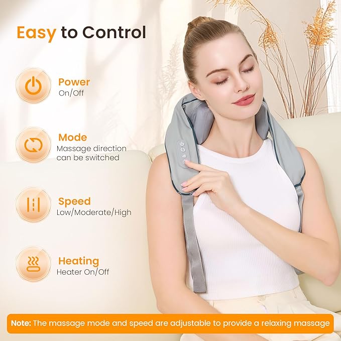 4D Wireless Deep Tissue Kneading Neck Massager with Heating Function Shiatsu and Shoulder Massage PillowBack and Leg Pain Relief Body Muscle Pain Relief Perfect Gifts for Men Women. (Grey)