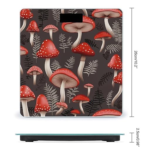 Red Mushrooms1Scale for Body Weight with LCD High Precision Weighing Scales Fashion Sturdy Tempered Glass Weight Scales Easy-to-Read Digital Bathroom Scale for Daily 400lb