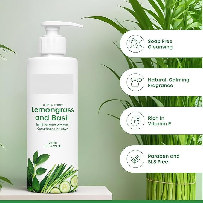 KP Lemongr.ass &amp Basil Body W.ash Cleanses Nourishes and Refreshes | Hydrates and Softens Skin | Natural Glow | (200ml)