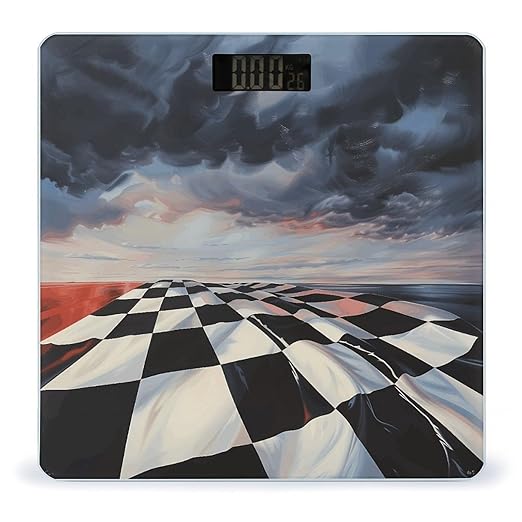 Checkered Flag Racing Scale for Body Weight Highly Accurate Digital Bathroom Body Scale Digital Bathroom Scales for People Anti-Slip Large LCD Display Smart Scales