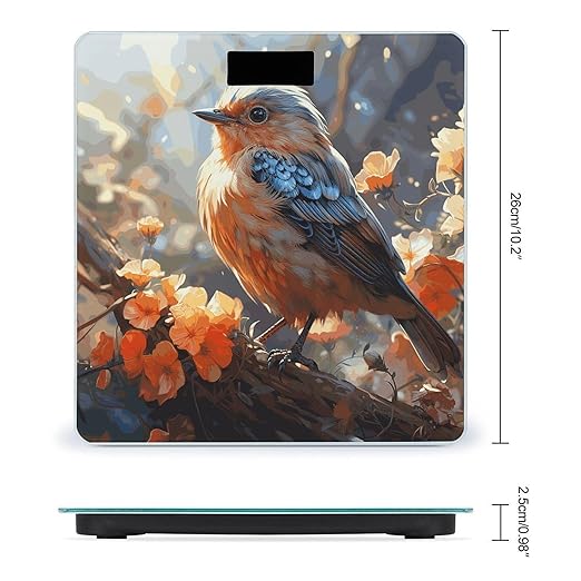 Flowers and Birds Digital Bathroom Scale for Body Weight with High Precision Digital Weighing Scale with BMI Clear LCD Display and Step-On Measures Weight Up to 180kg