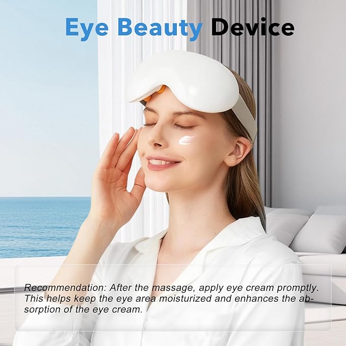Eye Massager with Heat and Cooling for Migraines – 14 Massage Nodes for Eye Strain Relief Rechargeable Bluetooth Music Improve SleepEye Strain Relief Birthday Gifts for Women and Men(White)