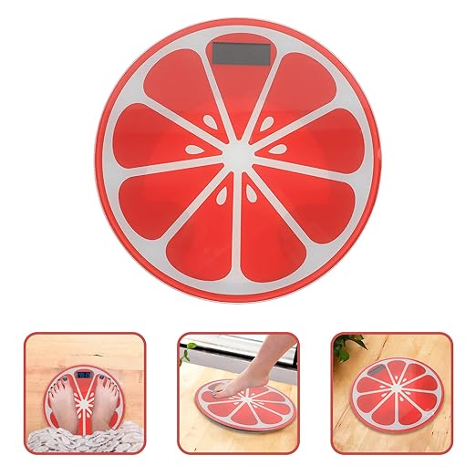 Digital Weight Scale for People Portable Mini Round Watermelon Design Tempered Glass Platform Body Weight Scale for Bathroom Use