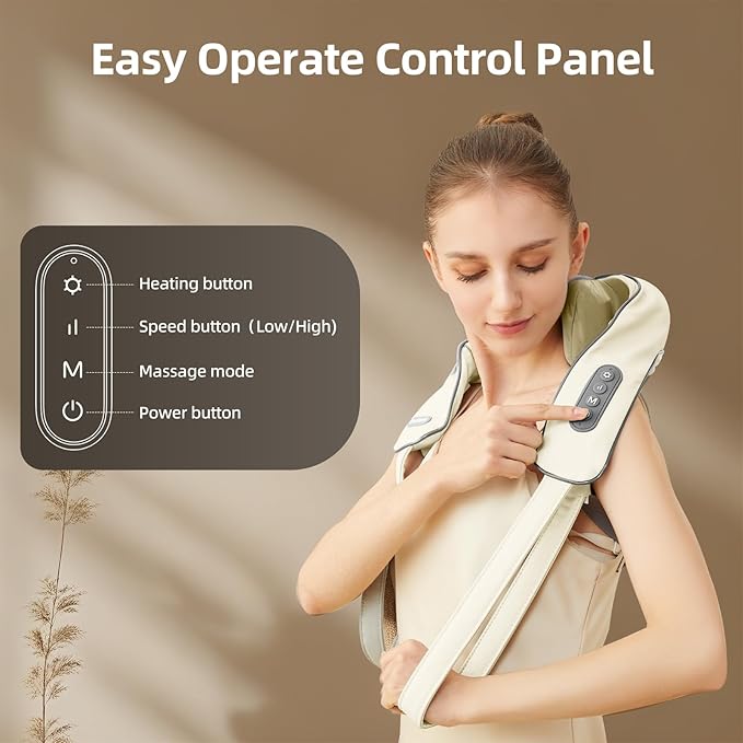 Cordless Neck Massager with Heat Electric Neck Shoulder Massager with Heat Kneading 6-Point for Deep Tissue Pain Relief Rechargeable Battery Brushless Motor
