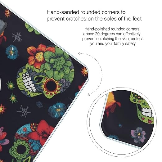 Flower Cactus Sugar Skull Bathroom Scale for Body Weight Bathroom Weighing Scale with Backlit LCD Display Highly Accurate Measures Weight Up to 180kg