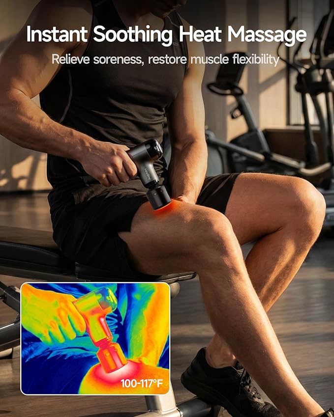Mini Massage Gun with Heat and Cold Deep Tissue Massage Gun Portable Percussion Muscle Massager with 4 Massage Heads for Athletes