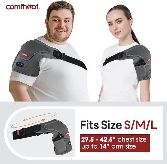 Cordless Shoulder Heating Pad with Vibration Massage for Frozen Shoulder Rotator Cuff Pain Relief 5000mAh Battery Powered Heated Shoulder Brace Wrap 1-3H Hot Compress for Men &amp Women