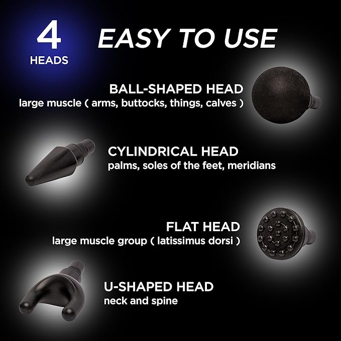 Massage Gun Deep Tissue | Percussion Massager for Back and Neck Pain Relief | Portable Handheld Muscle Massage Guns | Travel-Friendly Carry Case | Rechargable Extended Ergonomic Handle