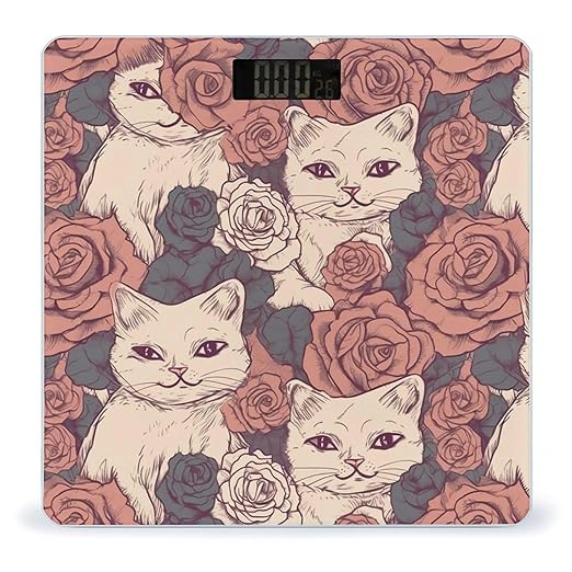 Rose Cat Scale for Body Weight Highly Accurate Digital Bathroom Scale Sturdy Tempered Glass Weighing Scales with LCD Display Fashion Body Fat Smart Scales 400lb