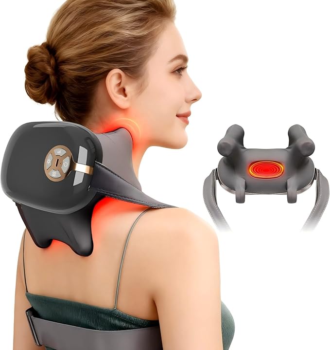 Neck Massager with Heat – Portable Shiatsu Neck &amp Shoulder MassagerDeep Tissue Electric MassageAdjustable Heat SettingsMuscle Relaxation for NeckShouldersBackPerfect for HomeOfficeand Trav