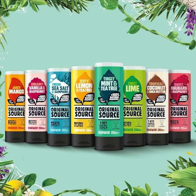 Original Source Vanilla &amp Raspberry Shower Gel 100 Percent Natural Fragrance Vegan Cruelty Free Paraben Free Bulk Buy Pack of 6 x 250 ml