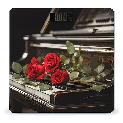 Red Rose on Piano Bathroom Scale Ultra-Bright Liquid Crystal Screen Weight Scale Accurate Bathroom Body Scales for Body Weight Bathroom Pet Home Bedroom Gift-Giving