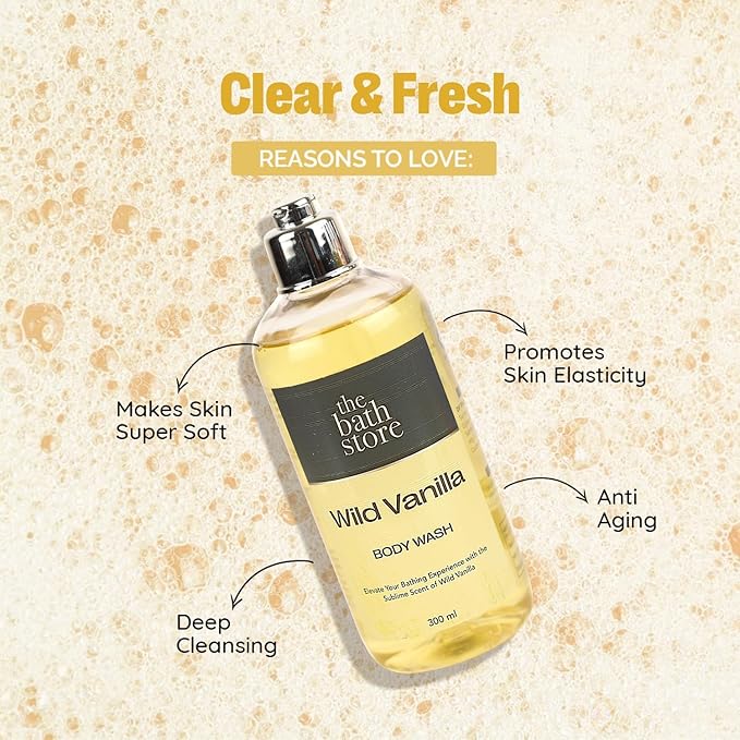 The Bath Store Wild Vanilla Body Wash Shower Gel | Body Wash for Men &amp Women - All Skin Types | Liquid Soap for Bath for a Clean &amp Fresh Skin | No Sulphates &amp Parabens - 300ml