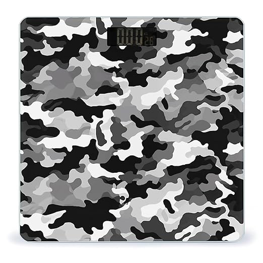Black Grey White Camo Scale for Body Weight Safe Rounded Corners Tempered Glass Digital Bathroom Scale LED Display 400lb Capacity Weight Scales with High Precision Sensors