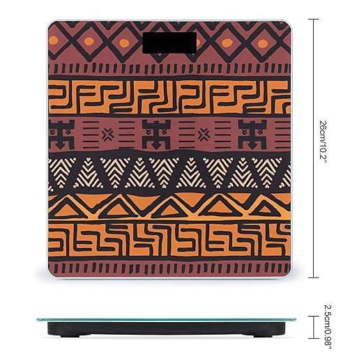 African Mud Cloth Tribal Scale for Body Weight Anti-Slip Sturdy Tempered Glass Weighing Machine Highly Digital Accurate Bright LCD Bathroom Scale for Household Gift