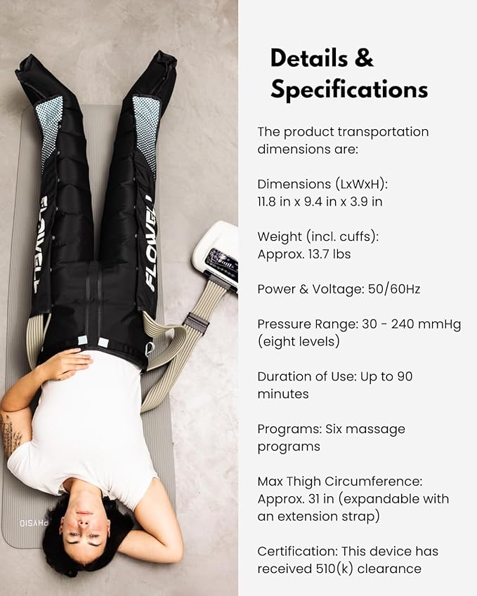 Flowell Air Pressure Therapy System – FDA Cleared (K243791) Home Pants Set – 6-Air-Chamber Leg Compression &amp Massage System for Circulation Support Muscle Relaxation &amp Recovery