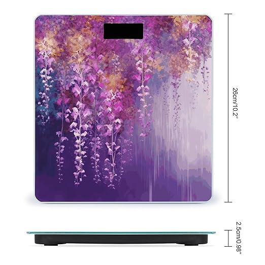 Abstract Purple Weeping Flower Scale for Body Weight Sturdy Tempered Glass Weighing Scales with LCD Display Accurate Digital Bathroom Scale Convenient Body Fat Smart Scales 400lb