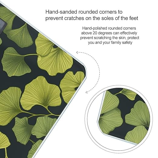 Ginkgo Biloba Scale for Body Weight Anti-Slip Tempered Glass Digital Bathroom Scales Clear LCD Display Weighing Scale Safe Rounded Corners Smart Scales