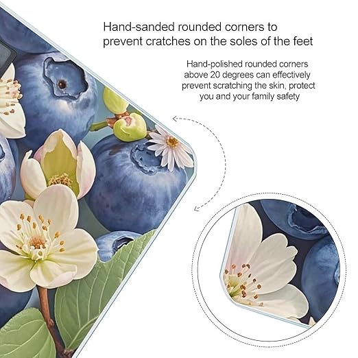 Blue Fruit Pattern Bathroom Scale for Body Weight Bathroom Weighing Scales with Back Lit LED Display Sturdy Tempered Glass Body Weight Bathroom Scale 400lb Weighing