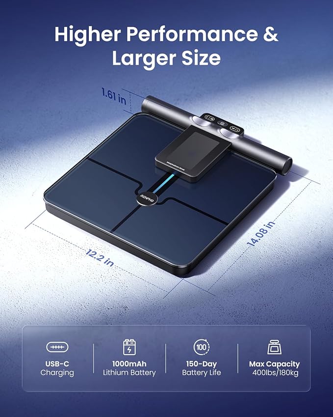 RENPHO Smart Scale for Body Weight 8-Electrode Body Composition Scale with BMI Body Fat Muscle Mass Rechargeable Body Fat Scale with Full-Color TFT LCD on Handle MorphoScan Nova Dark Blue
