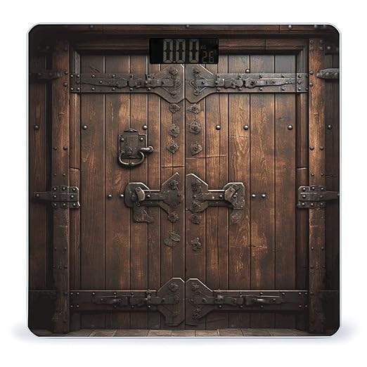 Rustic Stall Wooden Door Bathroom Scale Ultra-Bright Liquid Crystal Screen Weight Scale Accurate Bathroom Body Scales for Body Weight Bathroom Pet Home Bedroom Gift-Giving