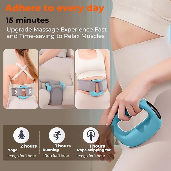 Deep Tissue Percussion Muscle Massage Gun: with Heat Adjustable Intensity and Speed Super Quiet USB-C Rechargeable Portable Pain Relief for Athletes and Everyone Ideal Gift（Blue）