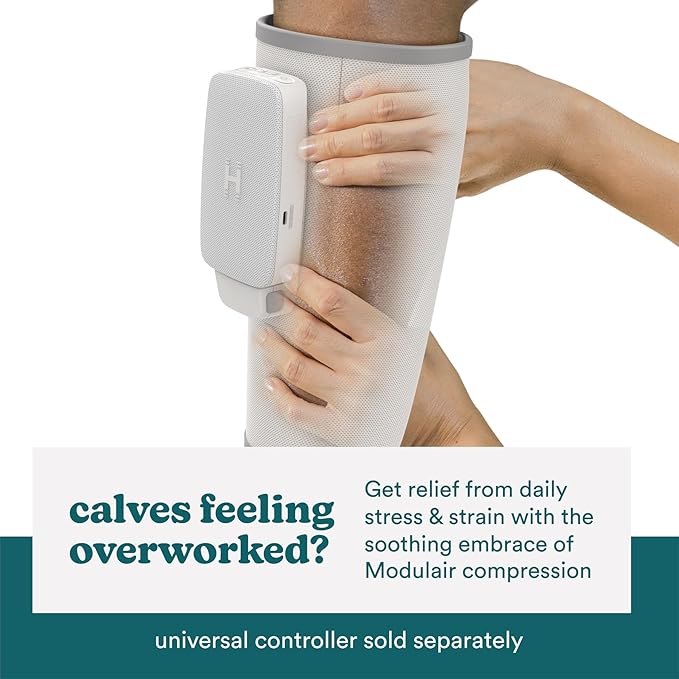 HoMedics Modulair Compression Calf Wrap Massager – Overlapped Compression Therapy with 4 Programs Adjustable Intensity Heat Settings (Battery Sold Separately)