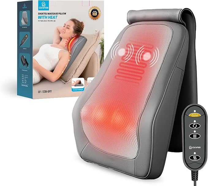 COMFIER Shiatsu Back Massager with Heat &amp Vibration Knead Neck Shoulder Massager for Pain Relief Deep Tissue Neck Massage Pillow Portable Lower Back Massager for Chair Car Home Office Use - G