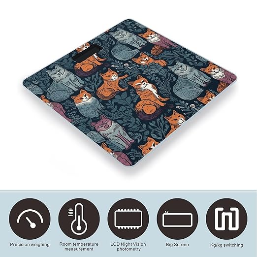 Cat Print Scale for Body Weight Digital Bathroom Scale Accurate Smart Weight Scales with Large Display Weighing Machine High Precision Scales