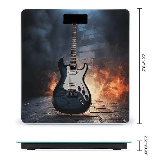 Electric Guitar Scale for Body Weight Anti-Slip Tempered Glass Digital Bathroom Scales Clear LCD Display Weighing Scale Safe Rounded Corners Smart Scales